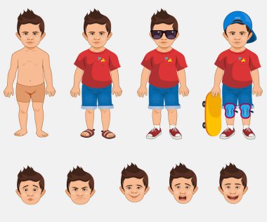 Çizgi film karakteri çocuğun farklı pozları.        