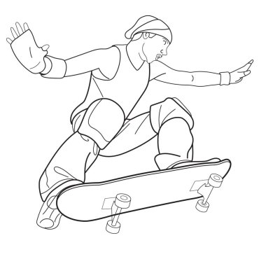Kaykayın vektör çizimi. Kaykaylı adam.