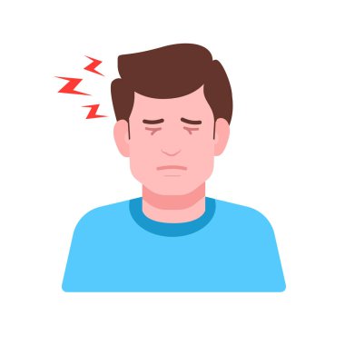 Genç hasta adam ikonu. Migren ya da Sinüs Baş Ağrısının düz çizimi