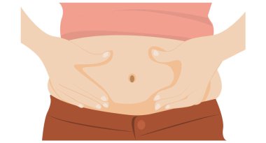 Şişman kadın göbek vektörü çiziminde yağlara dokunuyor