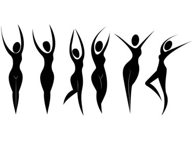 Kadın siluetleri, vektör çizimleri. Slim Girls Simgeleri    