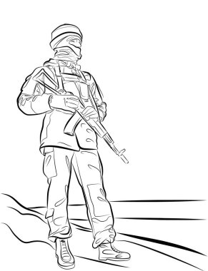 Tüfekli asker, vektör çizimi.