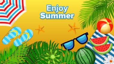 Tropikal plajlı yaz pankartı, Summer Fun