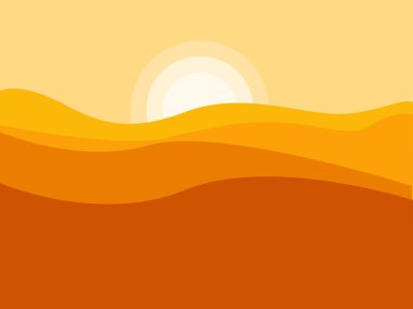 Dağlı soyut günbatımı arka planı. düz biçim vektör illüstrasyonu