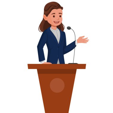 Beyaz arka plan üzerine bir konferansta konuşan kadın