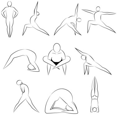 Beyaz arka plan üzerinde Yoga poses ayarla