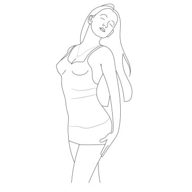 beautiful woman with long hair in summer dress. sketch illustration.