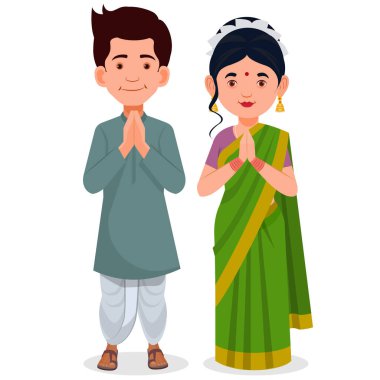 Indian Couple Doing Namaste, for Happy Diwali Celebration. clipart