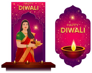 Happy Diwali festival of lights, Indian festival Background, Diwali celebration greeting card, vector illustration design. clipart