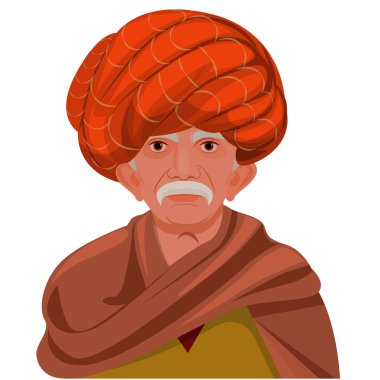 Hintli yaşlı adam. Hint köylüleri. Sarpanch vektör çizimi. Hint çiftçi portresi