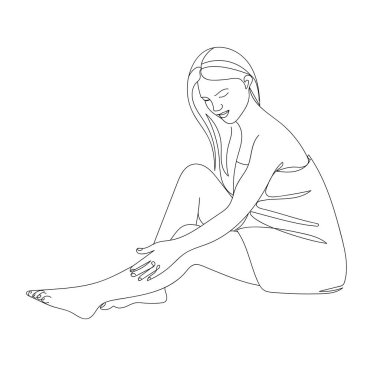 Kadın Bacağı Cilt Bakımı Konsepti. İnce çizgi şeklinde çizilmiş el