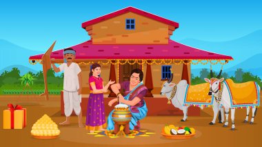 Mutlu Pongal Hasat Festivali Tamil Nadu Ailesi Pongal yapıyor