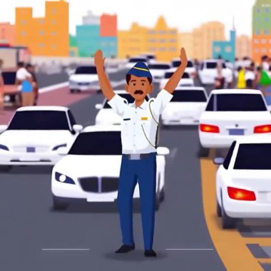 Hindistan trafik polisi yol kenarında durup araçları yönetirken ya da onlara rehberlik ederken kalabalık bir metropol şehri olan Mumbai, Hindistan 'da yayalar ikon tarzı animasyon yapmayı bekliyor.