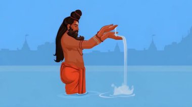 Sadhu, Varanasi 'deki Ganj Nehri' nin kutsal nehrinde yıkanan kutsal bir kişi ya da Hinduizm rahibi..