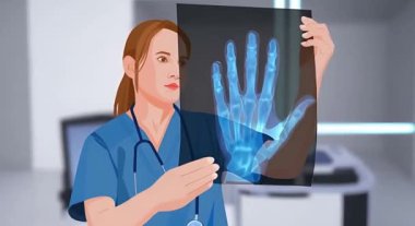 Doktor röntgeni kontrol ediyor, doktor röntgene bakıyor, yakın plan.