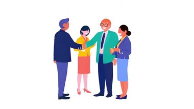 Ortaklık için müşterilerle el sıkışmak ve mutlu iş adamları