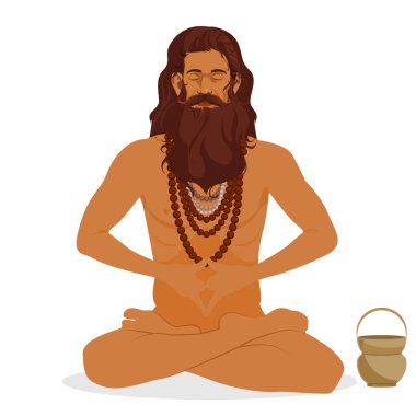 Sadhu oturmuş dua ediyor Mudra işareti yapıyor.