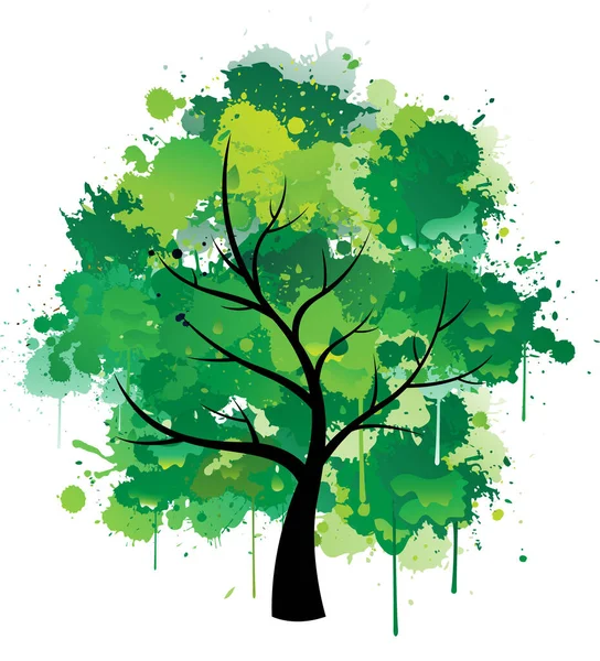 绿色油漆喷涂在彩色树上 矢量说明 — 图库矢量图片