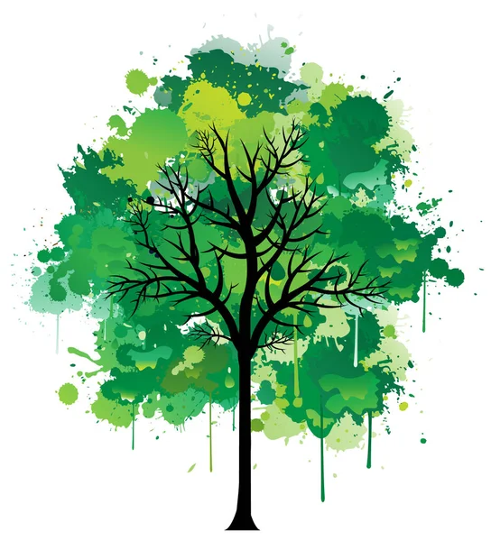绿色油漆喷涂在彩色树上 矢量说明 — 图库矢量图片