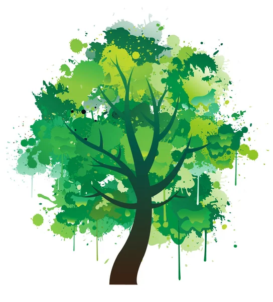 Grön Färg Plock Bläck Färg Träd Vektorillustration — Stock vektor