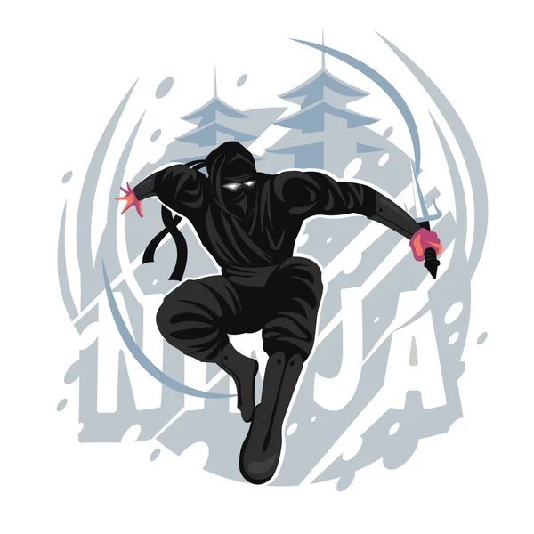 忍者战士跳跃攻击矢量的例子 海报设计 日本忍者A — 图库矢量图片