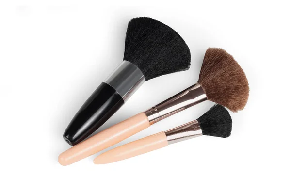 Three Cosmetic Brushes White Background Stock Photo