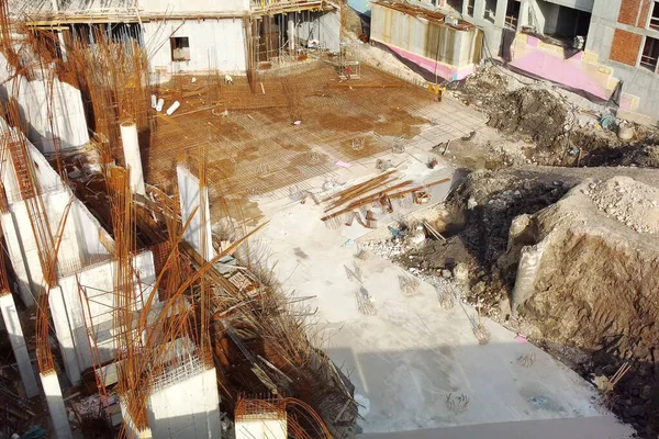Вид Воздушного Беспилотника Строительную Площадку Нового Современного Здания Жилье Ипотеки — стоковое фото