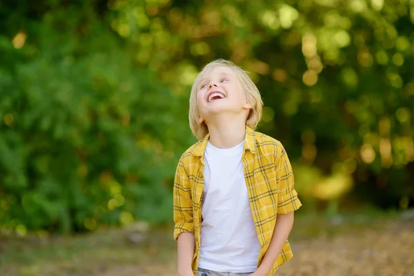 Güneşli Yaz Tatillerinde Neşeli Gülümseyen Anaokulu Çocuğunun Portresi Özgürlük Kavramı — Stok fotoğraf