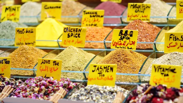 Showcase Sales Herbs Spices Tea Grand Bazaar Istanbul Traditional Turkish — Stok fotoğraf