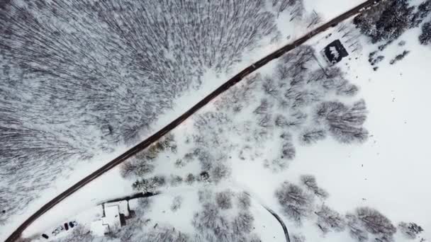 Dia Incrível Vista Aérea Drone Estrada Entre Montanhas Cênicas Inverno — Vídeo de Stock