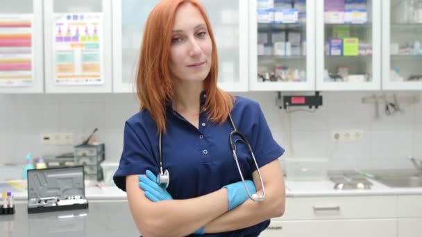 Portrét Krásné Rusovlasé Ženské Veterináře Při Práci Zvířecí Nemocnici — Stock video