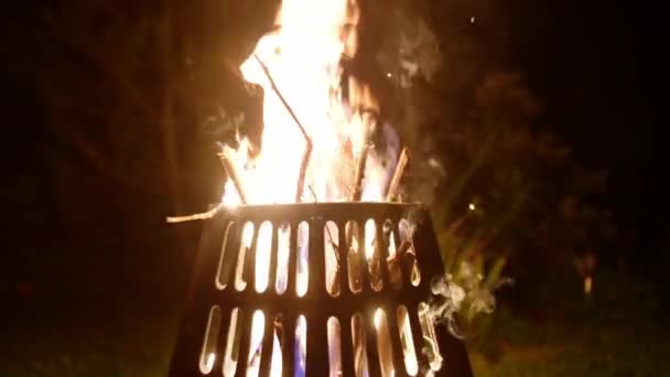 Oheň Hořícími Lesy Dvorku Noci Pohodlná Bezpečná Mísa Pro Otevřený — Stock video