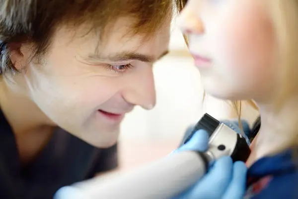 Caring Doctor Checks Moles Skin Small Child Dermatologist Looks Rash Stock Photo