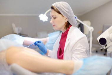 Jinekolog, tıbbi vajinal spekulum kullanarak jinekoloji sandalyesinde yatan bir hastayı muayene ediyor. Doktor rahim boynu boynundaki genç bir kadından rahim kanseri testi alıyor. Hastalık teşhisi. Kadın üreme sağlığı.