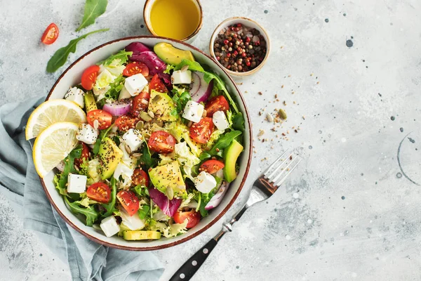 Heerlijke Gezonde Groene Salade Van Verschillende Bladeren Groenten Met Een Stockfoto