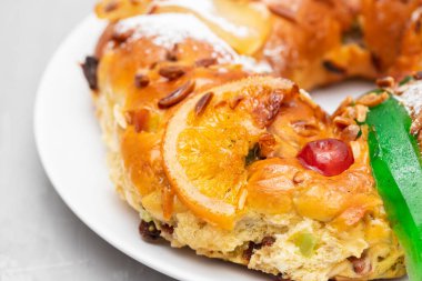 Bolo do Rei or King's Cake, Made for Christmas, typical Portuguese Christmas cake with dry fruits