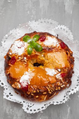 Bolo do Rei or Kings Cake, Made for Christmas, typical Portuguese Christmas cake with dry fruits