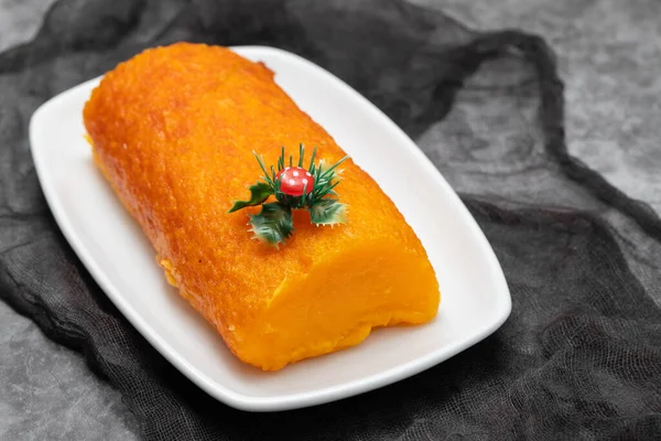 Типичный Португальский Оранжевый Торт Белом Блюде Керамике Стоковая Картинка