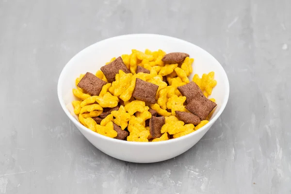 Maíz Chocolate Cereal Desayuno Tazón Blanco —  Fotos de Stock