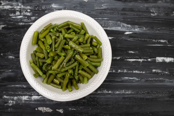 stock image boiled healthy fresh green beans in white small bowl