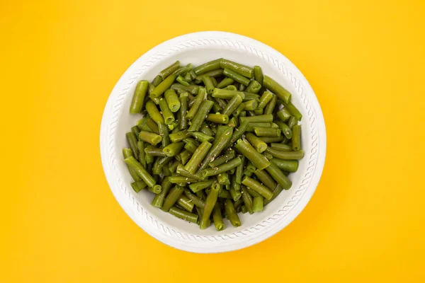 Gekochte Gesunde Frische Grüne Bohnen Weißen Schälchen — Stockfoto
