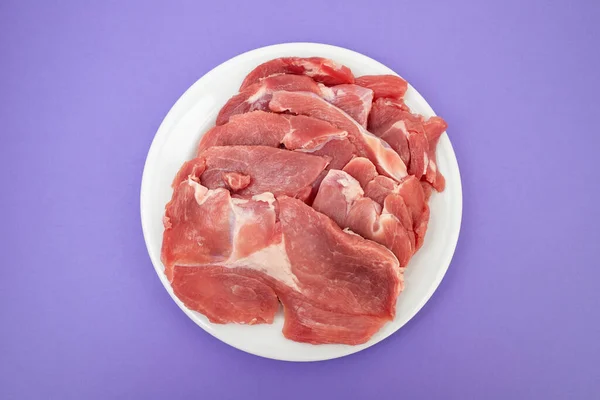 Raw Turkey Boneless Thigh Chunk White Plate — Stock Photo, Image