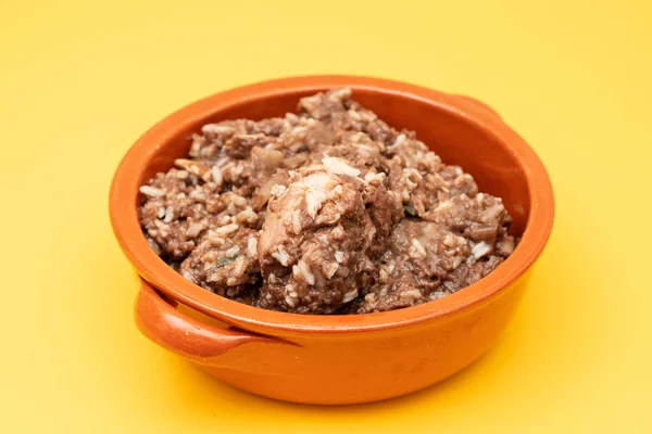 Typisch Portugiesisches Gericht Huhn Mit Reis Keramikschale Arroz Cabidela Stockbild