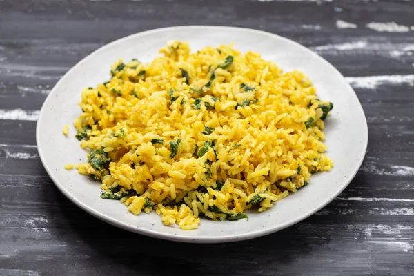 Mixed Rice Egg Spinach Plate Royalty Free Stock Photos
