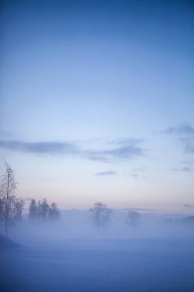 Schöner Nebliger Sonnenuntergang Winterwunderland Finnland — Stockfoto