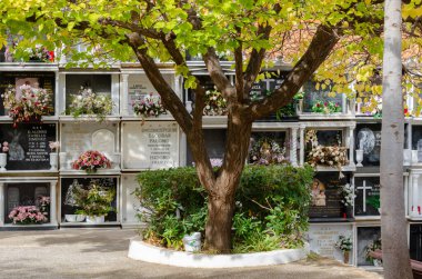 BENALMADENA, SPAIN - 21 NOVEMBER 2022 Old municipal cemetery with beautiful tombstones in a famous seaside town