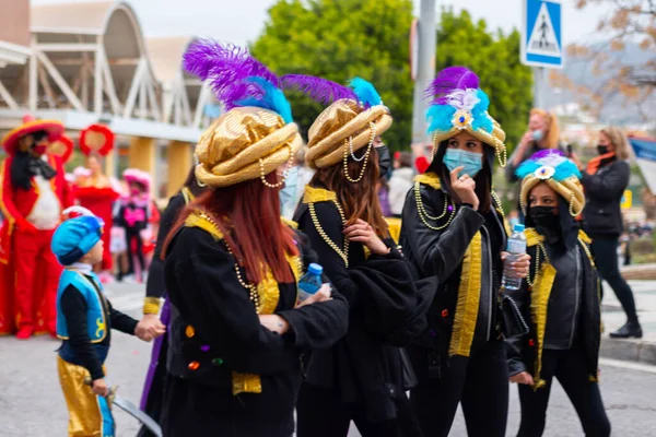 NERJA, SPAIN - 27 FEBRUARY 2022 A carnival parade that parodies a funeral procession and ends with the burning of a symbolic sardine figure