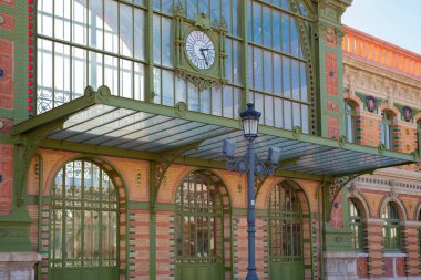 ALMERIA, SPAIN - 23 JANUARY 2023 A train station in Almeria combines modernist accents with the most distinctive 19th-century industrial architecture, with eclectic details and even exposed Mudejar brick