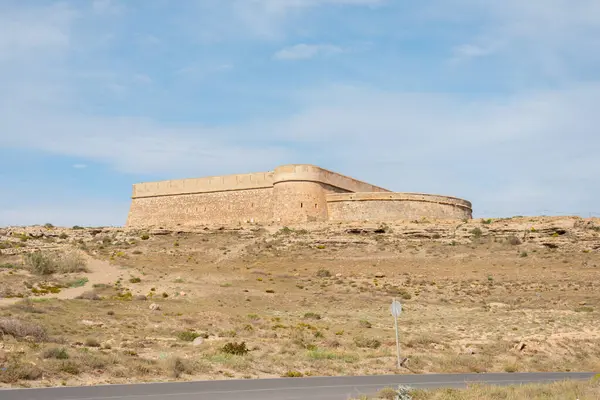 stock image ALMERIA, SPAIN - 28 MARCH 2023 Castillo de Guardias Viejas, a castle located in the town of Los Banos de Guardias Viejas, in the municipality of El Ejido, in the province of Almeria, in the autonomous community of Andalusia, Spain