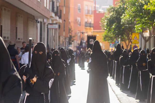 Almeria Spanje April 2023 Optocht Van Mensen Heilige Week Bewoners — Stockfoto